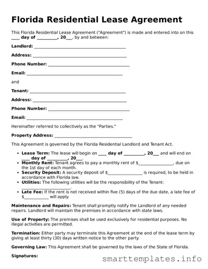 Legal Residential Lease Agreement Template for Florida State