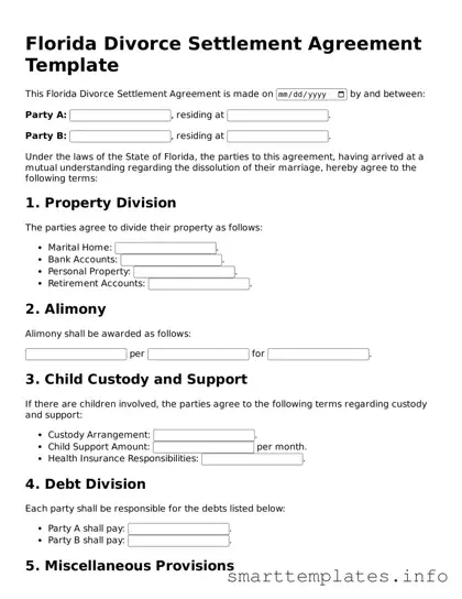 Legal Divorce Settlement Agreement Template for Florida State
