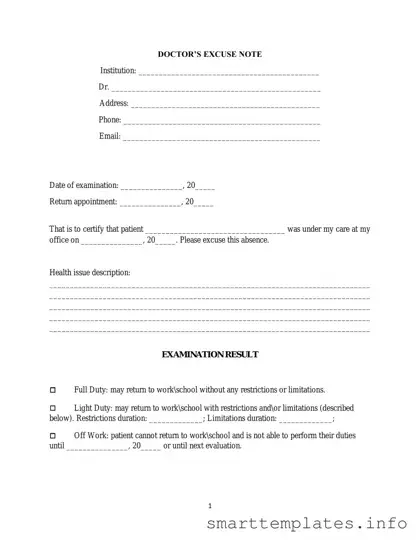 Fill in a Valid Doctors Excuse Note Form