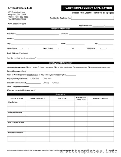 Fill in a Valid Hvac Job Application Form
