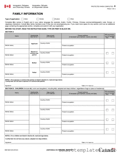 Fill in a Valid Imm 5645 Form