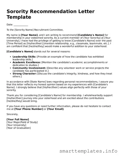 Attorney-Approved Sorority Recommendation Letter Template