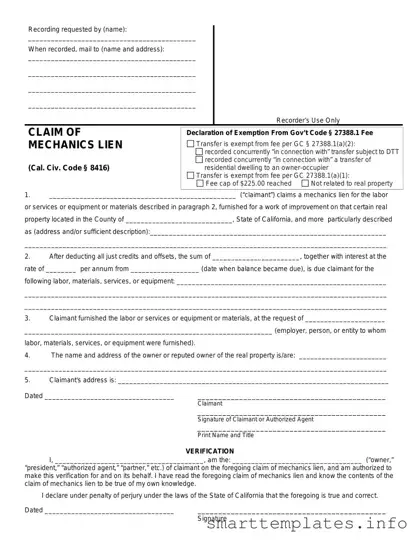 Fill in a Valid Mechanics Lien California Form
