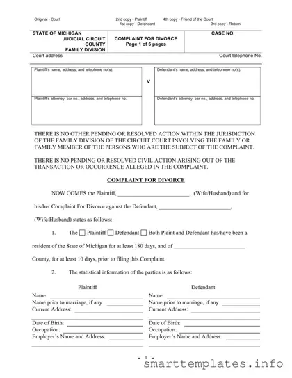 Fill in a Valid Michigan Complaint Divorce Form
