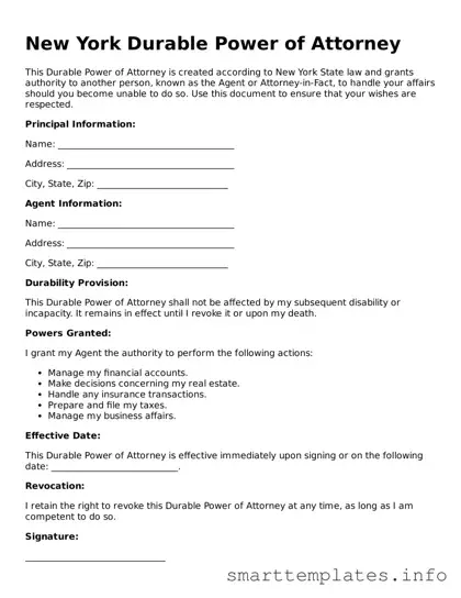 Legal Durable Power of Attorney Template for New York State