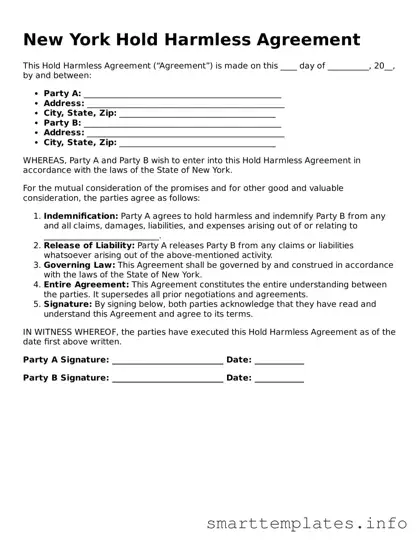 Legal Hold Harmless Agreement Template for New York State