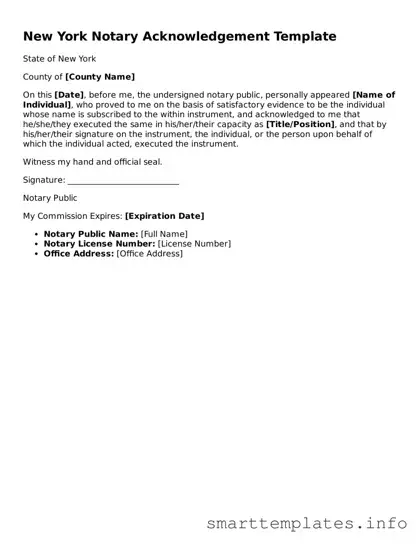 Legal Notary Acknowledgement Template for New York State