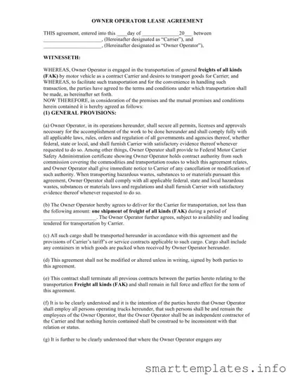 Fill in a Valid Owner Operator Lease Agreement Form