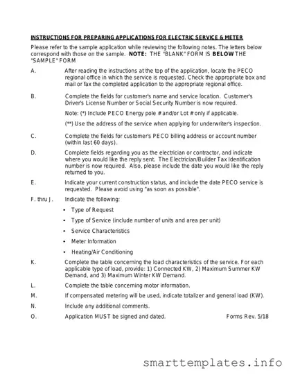 Fill in a Valid Peco Service And Meter Application Form