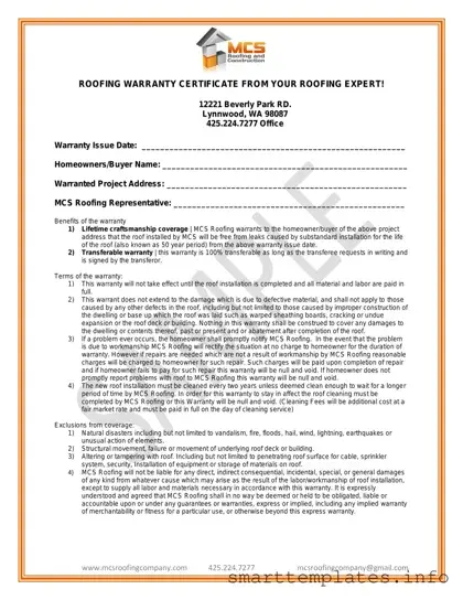 Fill in a Valid Roofing Warranty Certificate Form