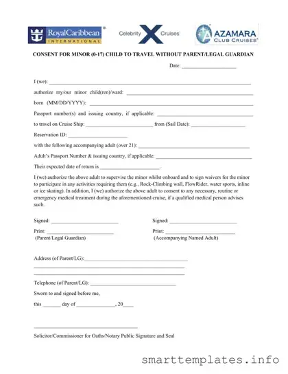 Fill in a Valid Royal Caribbean Parental Consent Form