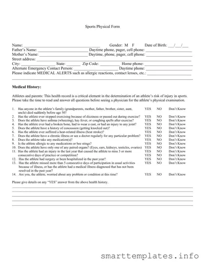 Fill in a Valid Sports Physical Form