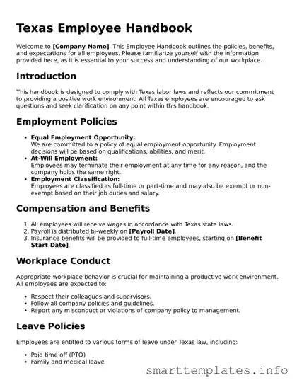 Legal Employee Handbook Template for Texas State