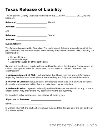 Legal Release of Liability Template for Texas State