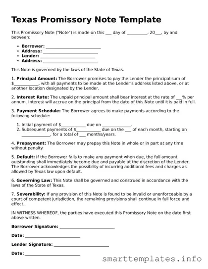 Legal Promissory Note Template for Texas State