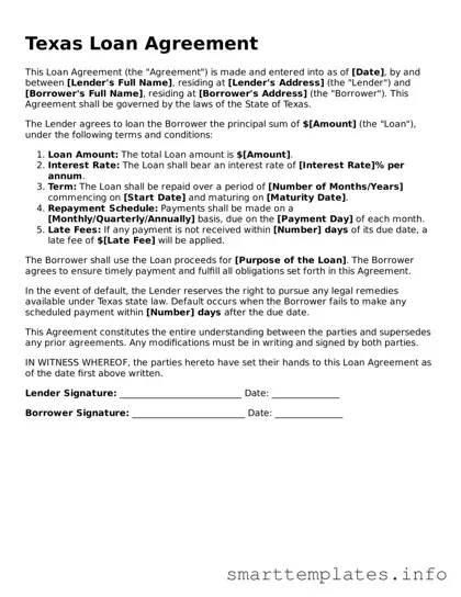 Legal Loan Agreement Template for Texas State