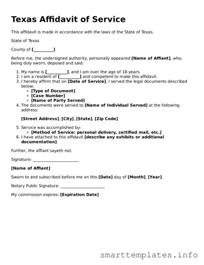 Legal Affidavit of Service Template for Texas State