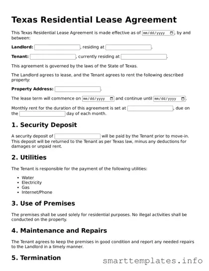 Legal Residential Lease Agreement Template for Texas State