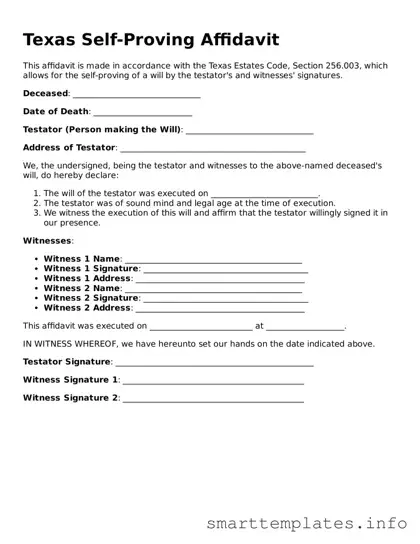 Legal Self-Proving Affidavit Template for Texas State