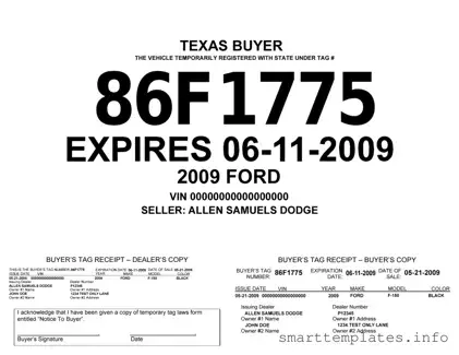 Fill in a Valid Texas Temporary Tag Form