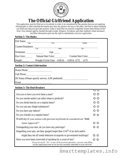 Fill in a Valid Girlfriend Application Form