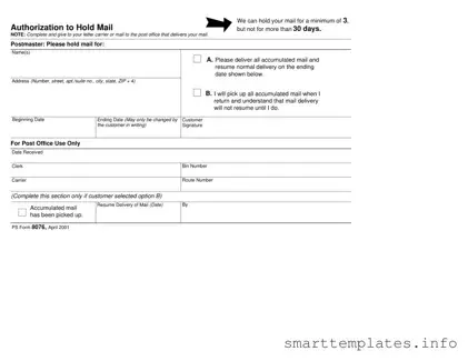 Fill in a Valid Usps Hold Mail Request Form