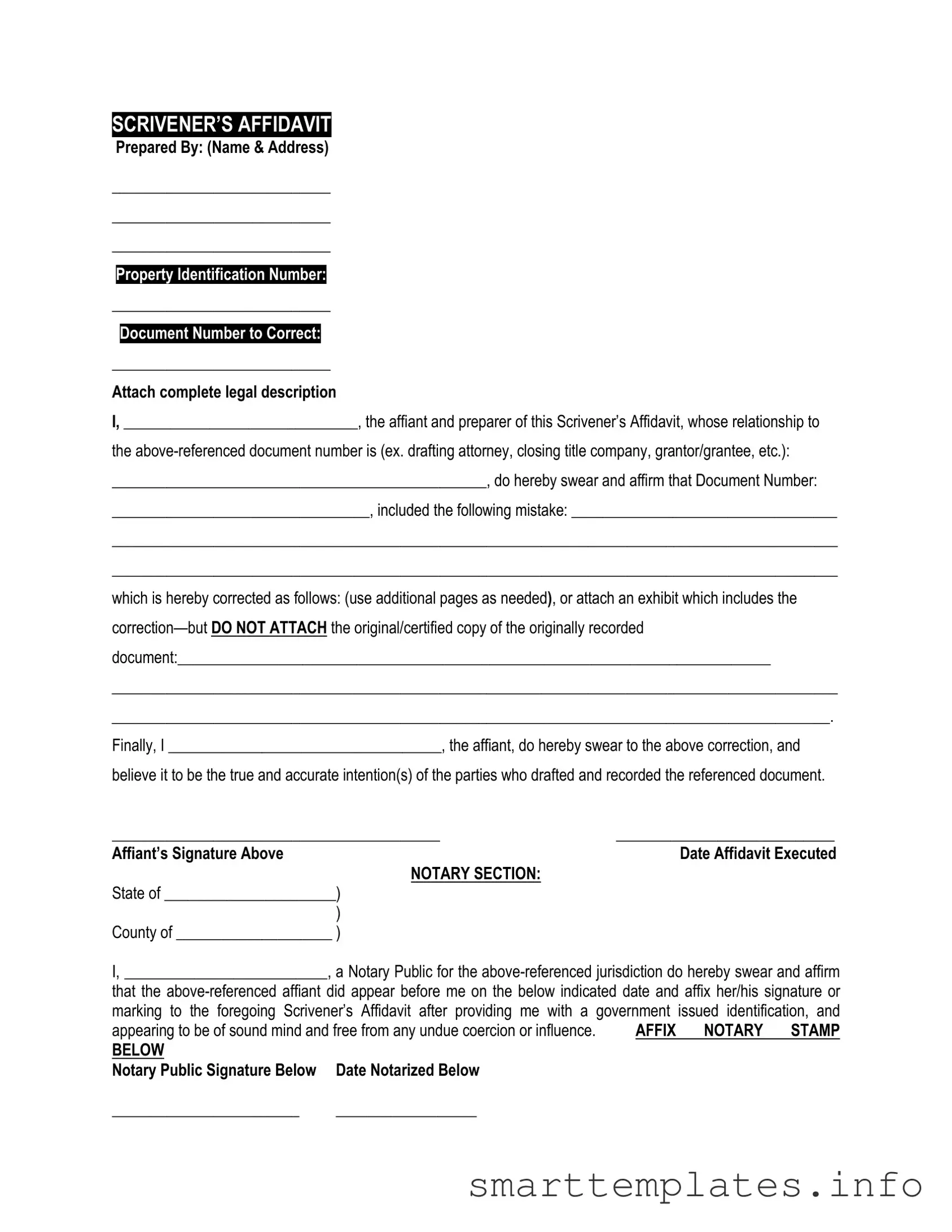 Fill in a Valid Scrivener's Affidavit Form