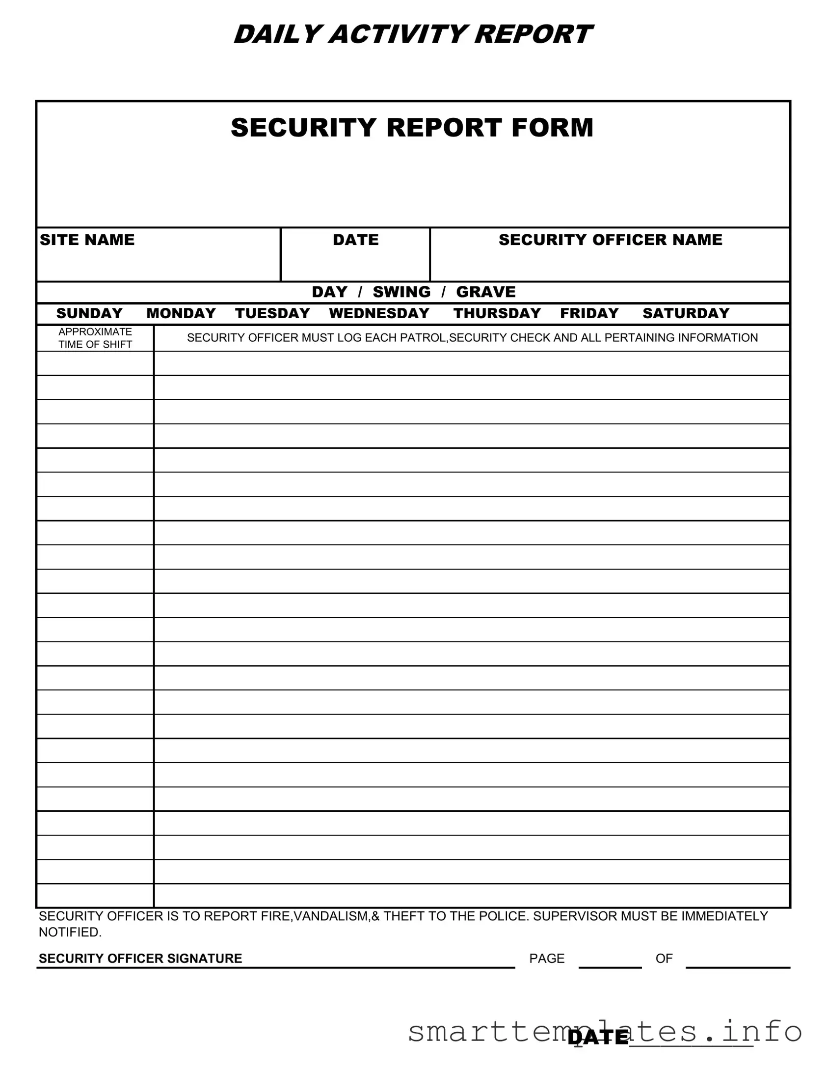 Fill in a Valid Security Guard Daily Report Sample Form