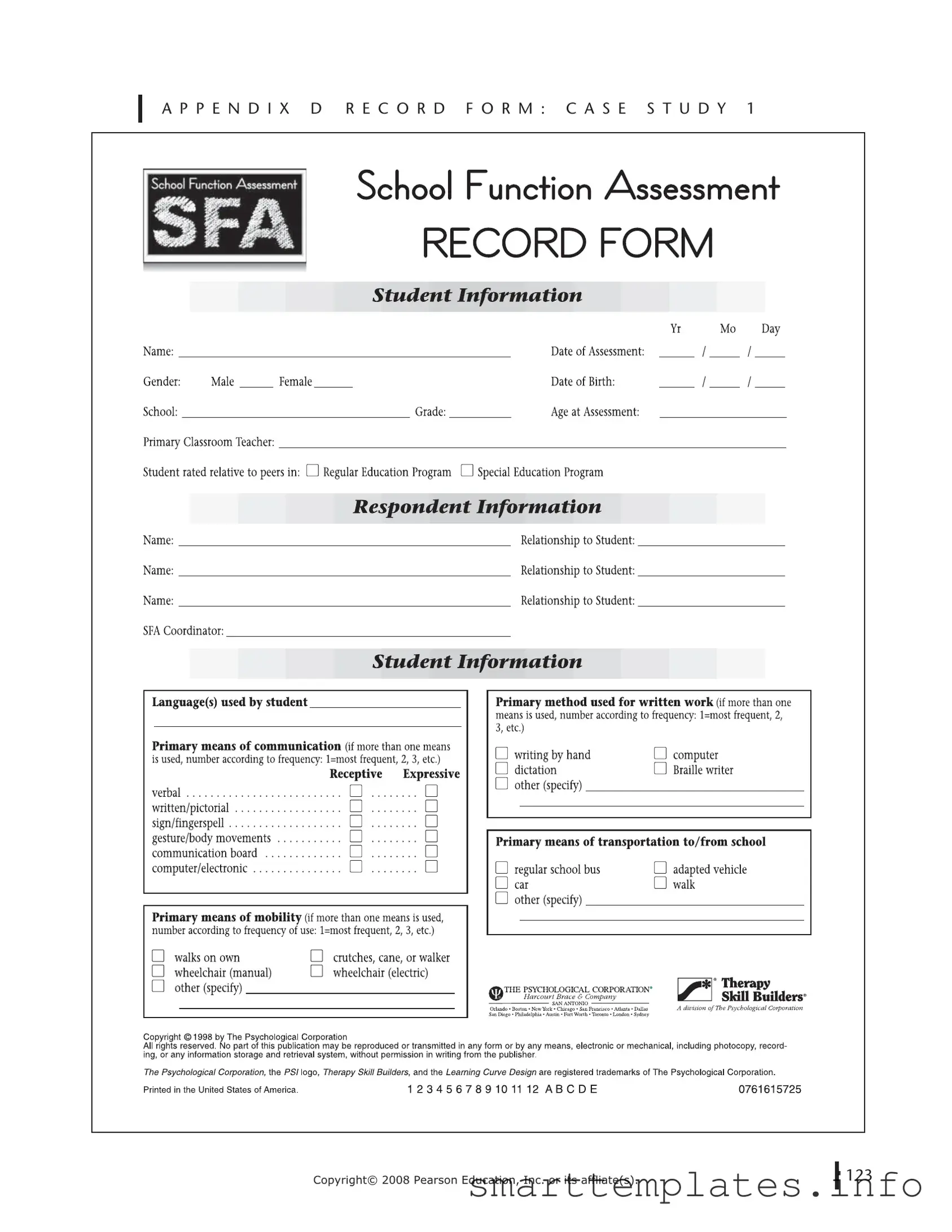Fill in a Valid School Function Assessment Form