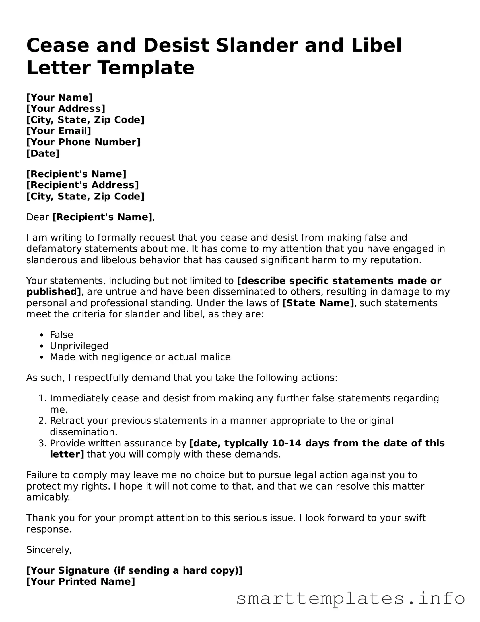 Attorney-Approved Cease and Desist Slander and Libel Letter Template
