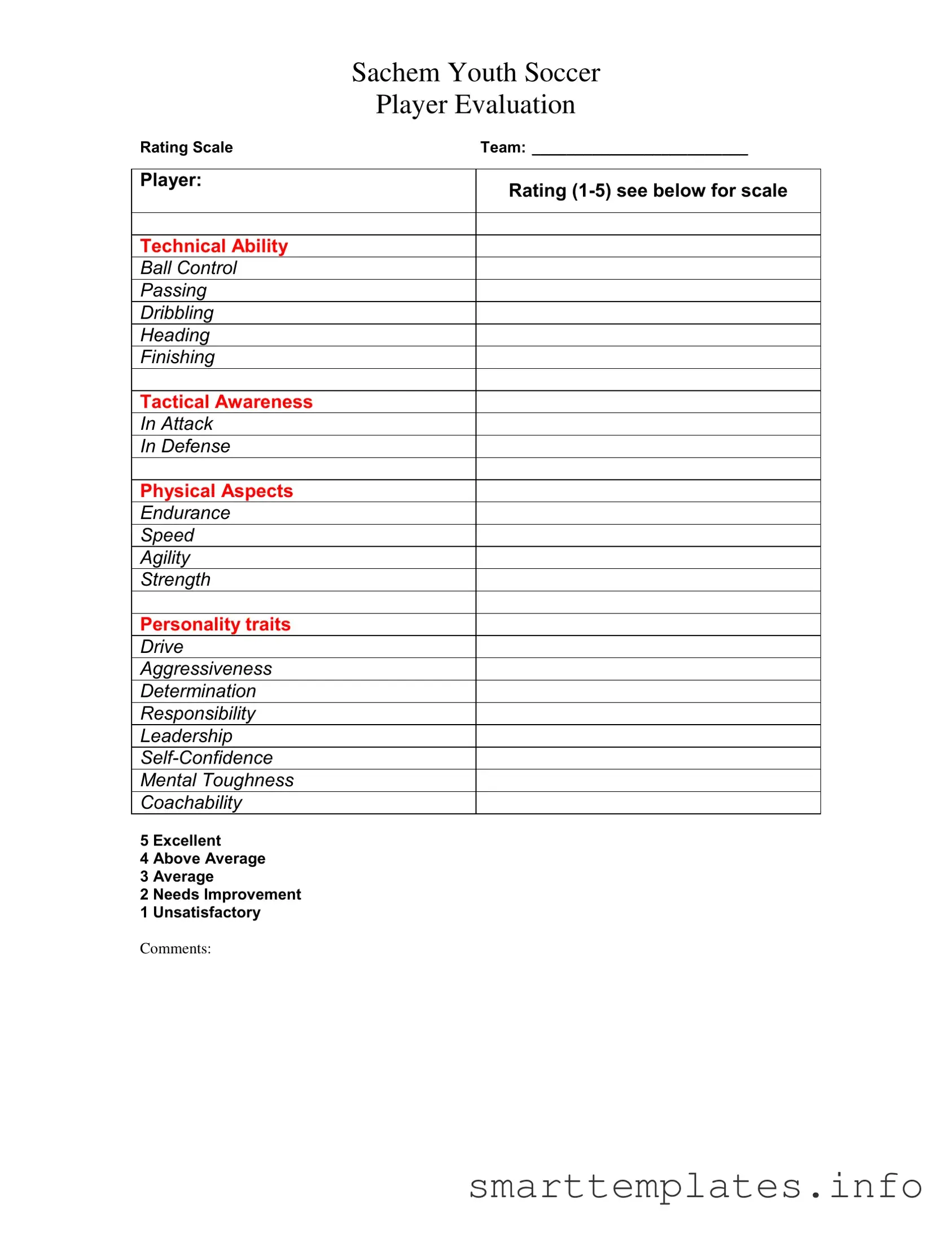 Fill in a Valid Soccer Player Evaluation Form