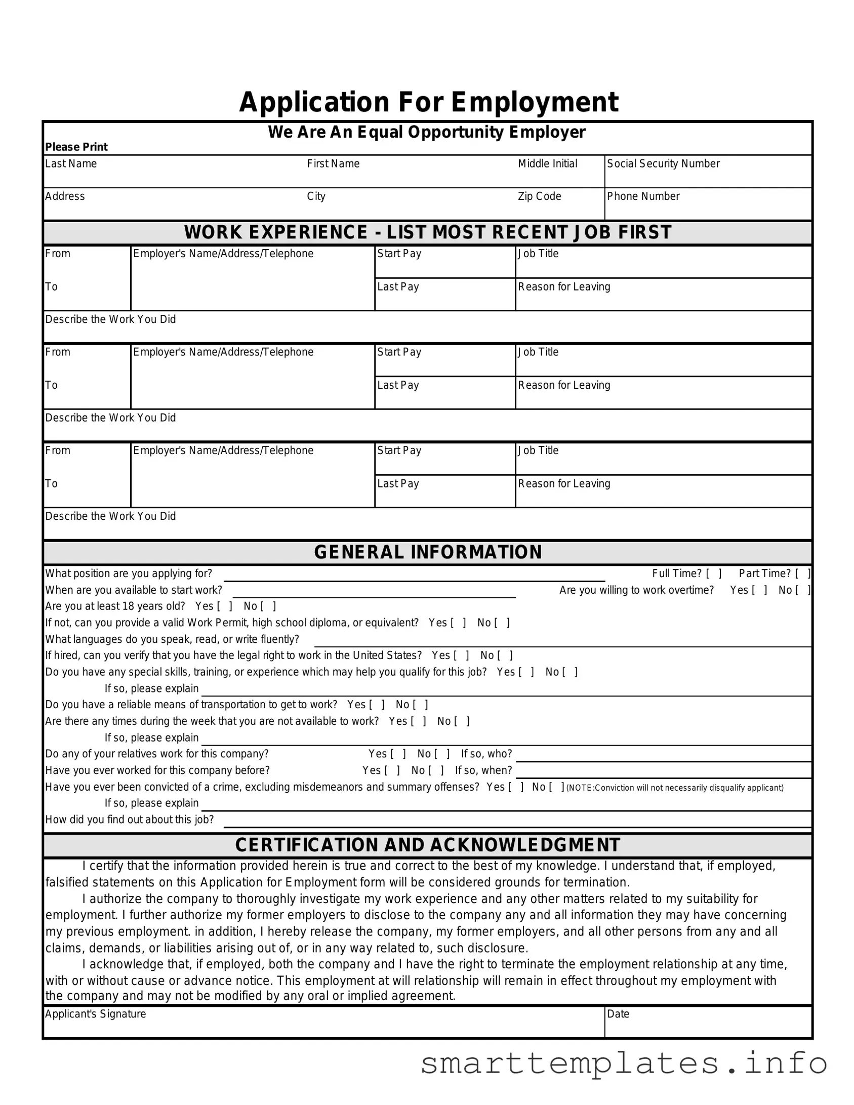Fill in a Valid Spanish Application Employment Form