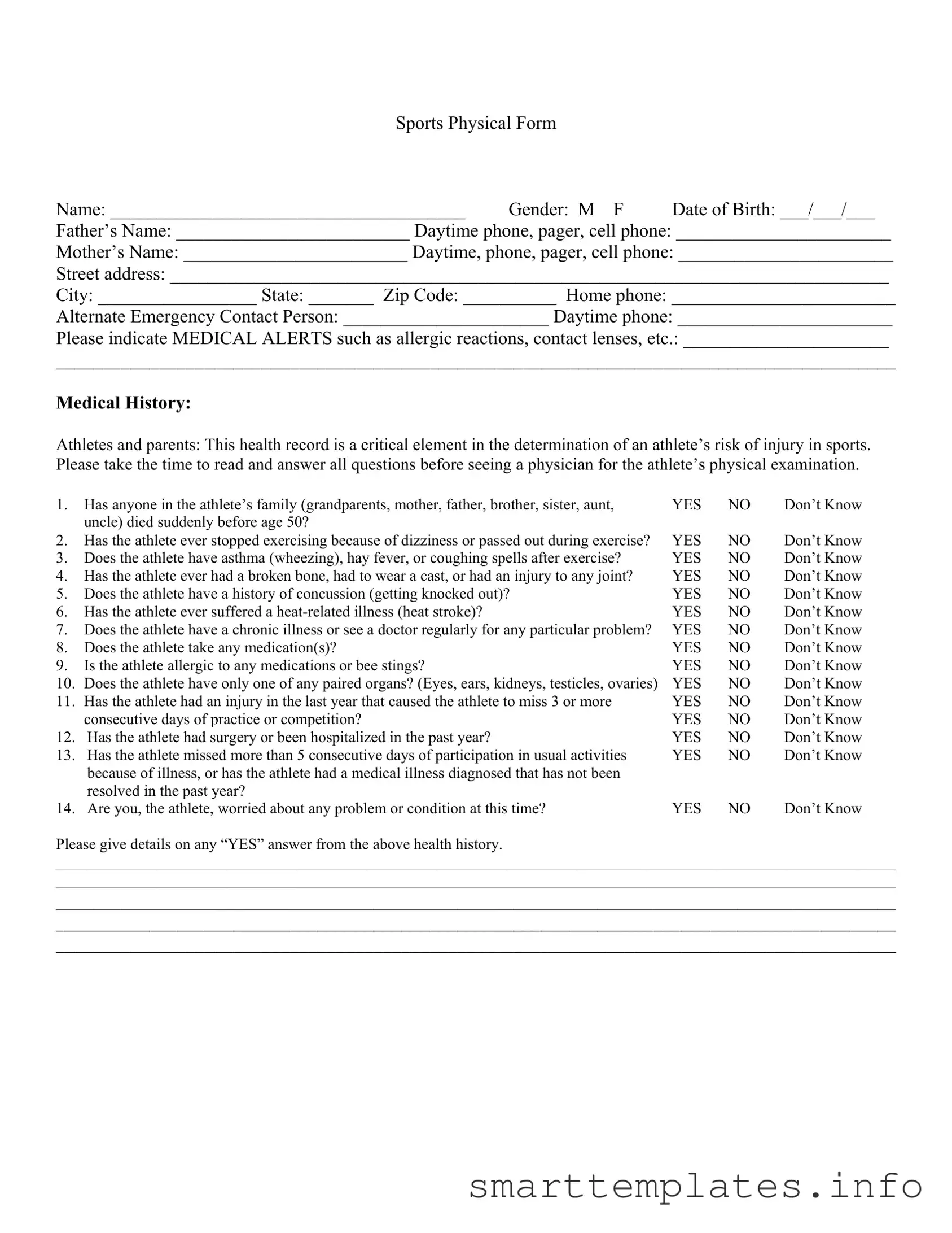 Fill in a Valid Sports Physical Form