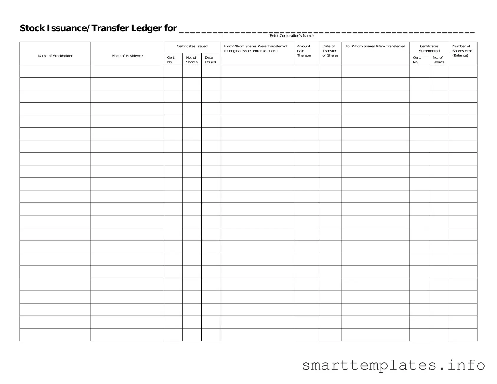 Fill in a Valid Stock Transfer Ledger Form