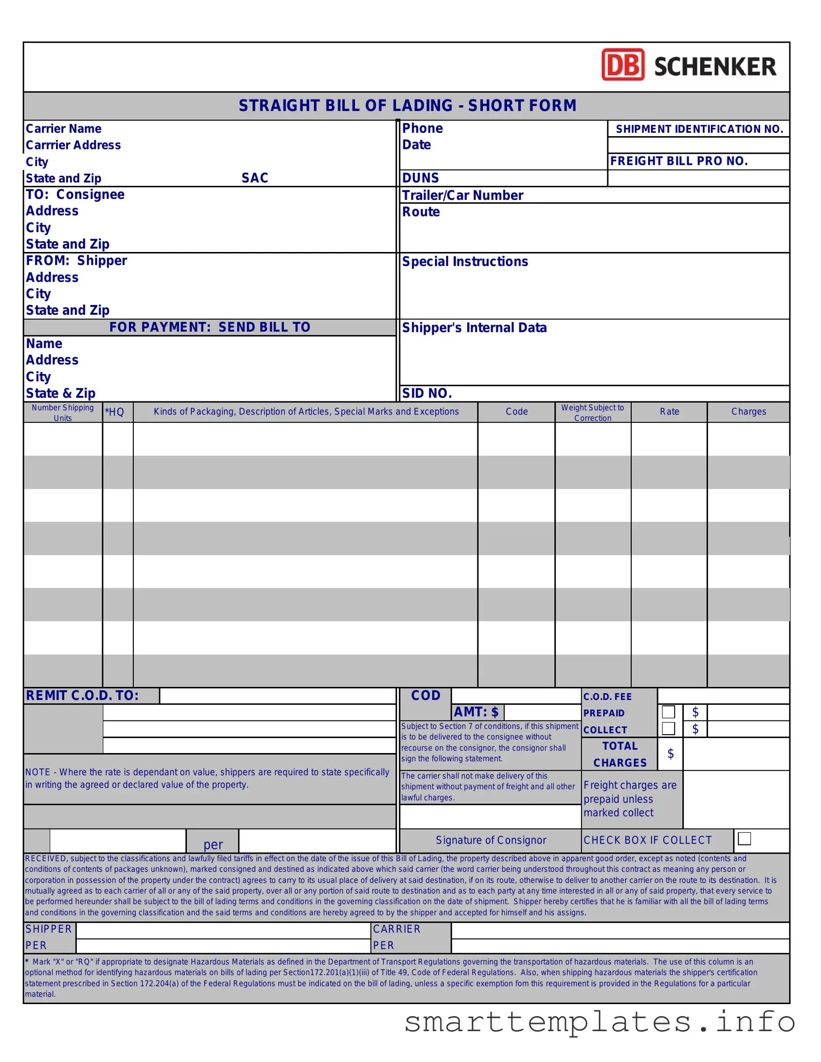 Fill in a Valid Straight Bill Of Lading Form