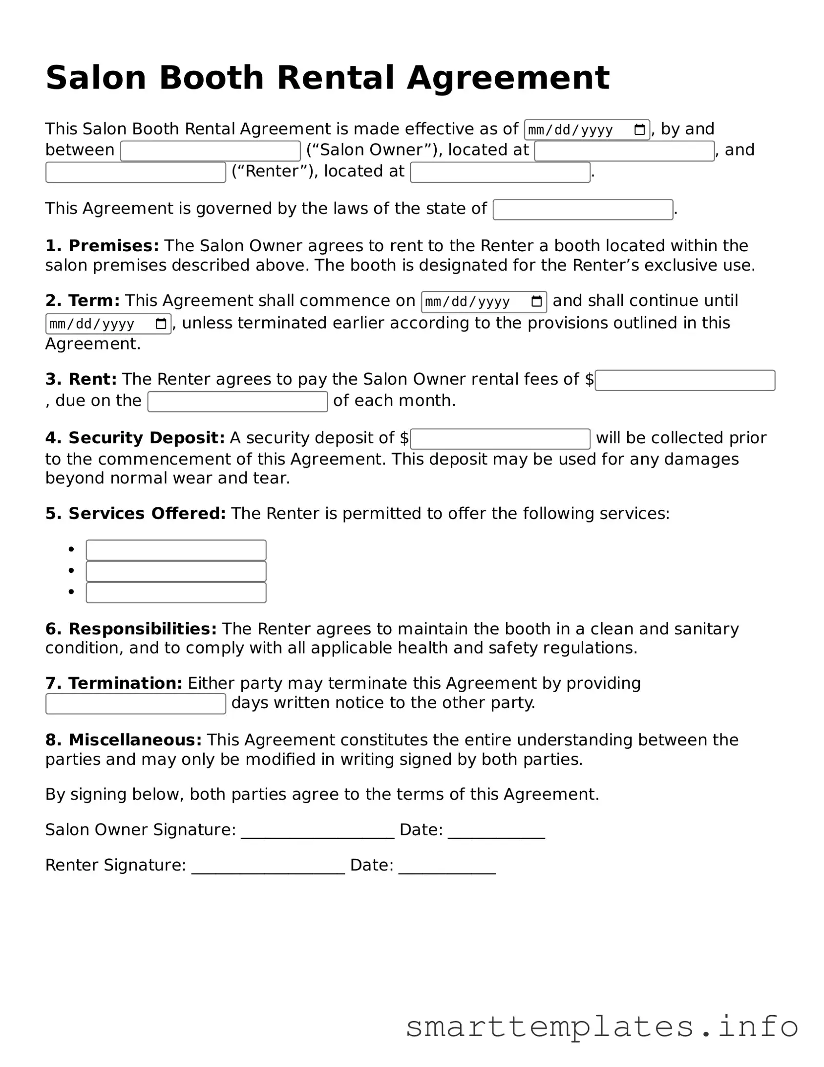 Attorney-Approved Salon Booth Rental Agreement Template
