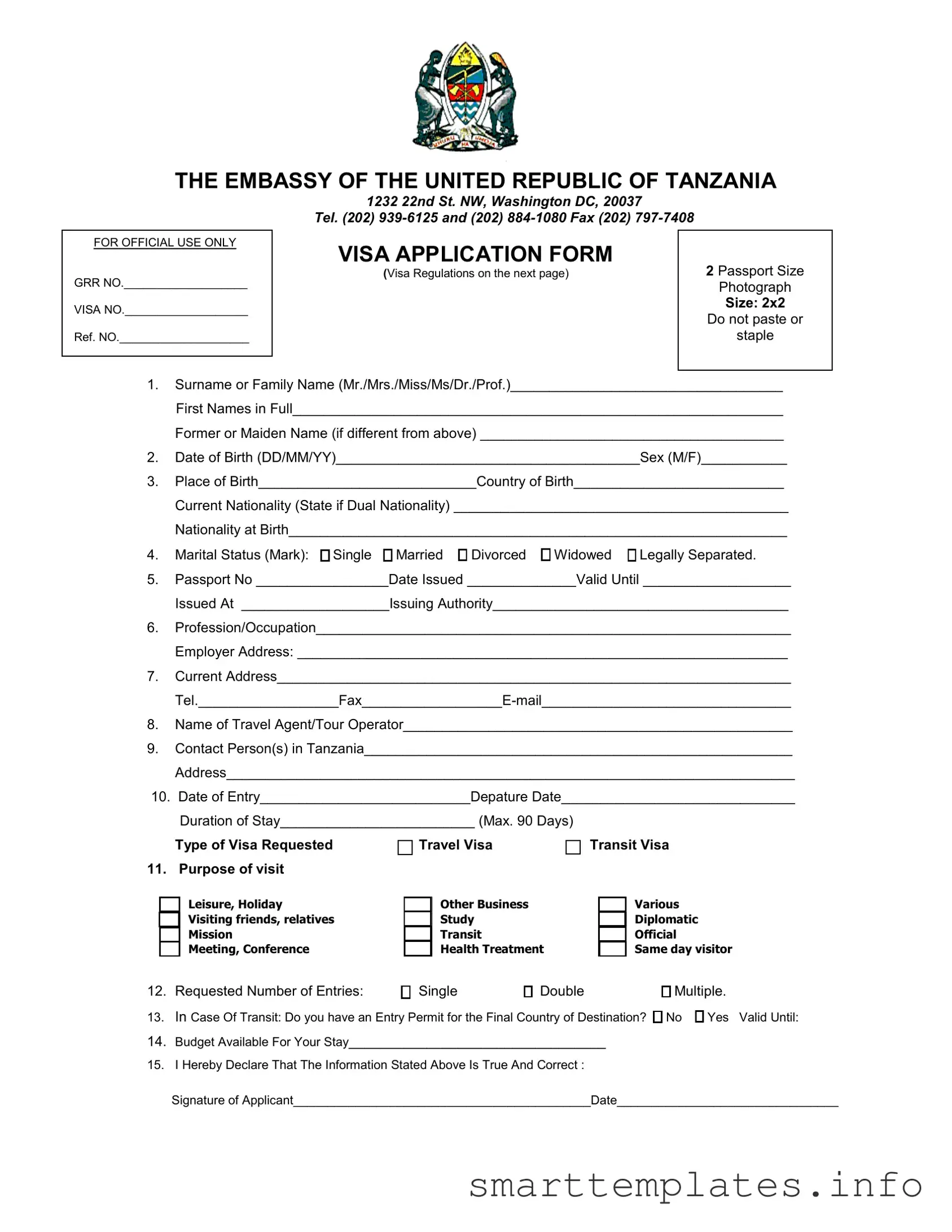 Fill in a Valid Tanzania Visa Applicaiton Form