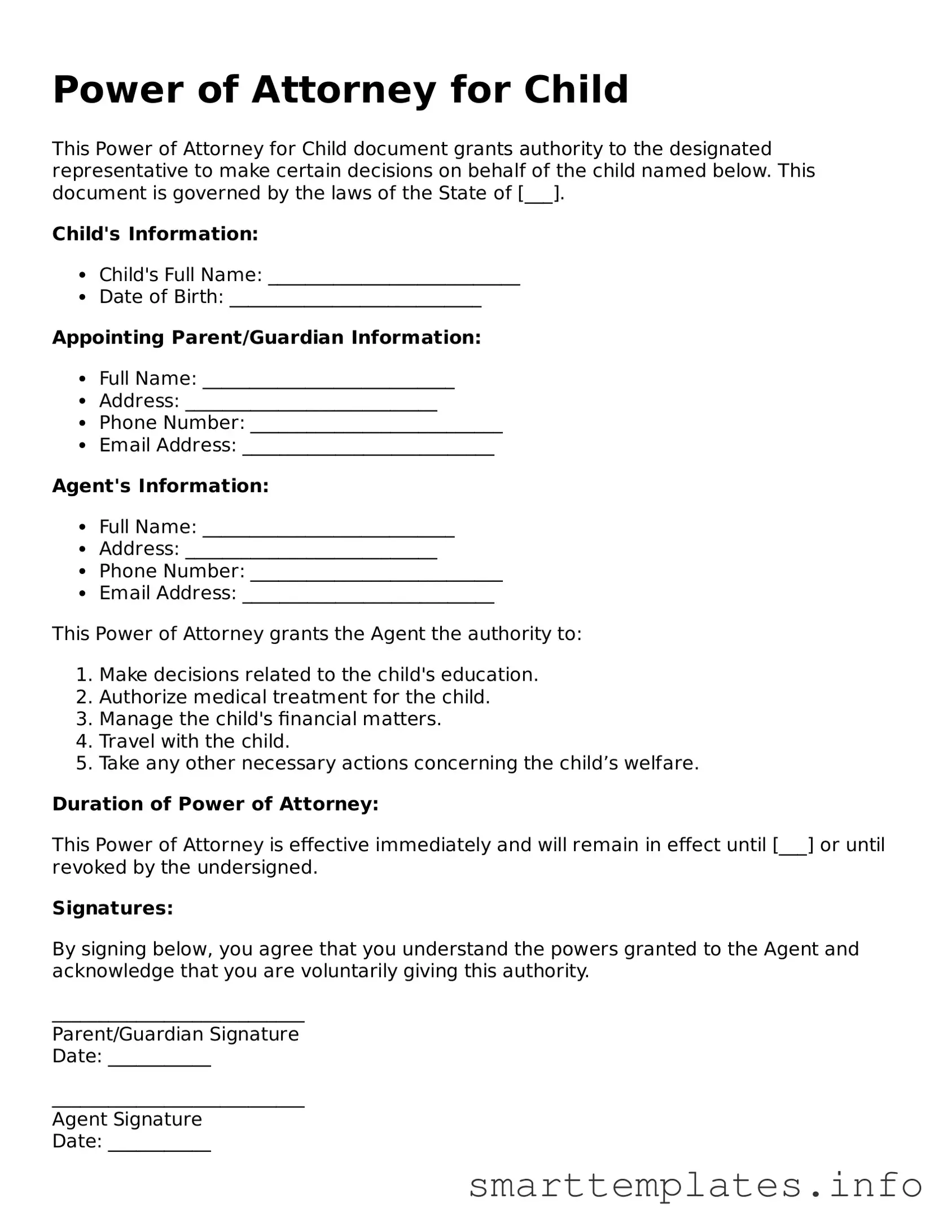 Attorney-Approved Power of Attorney for a Child Template