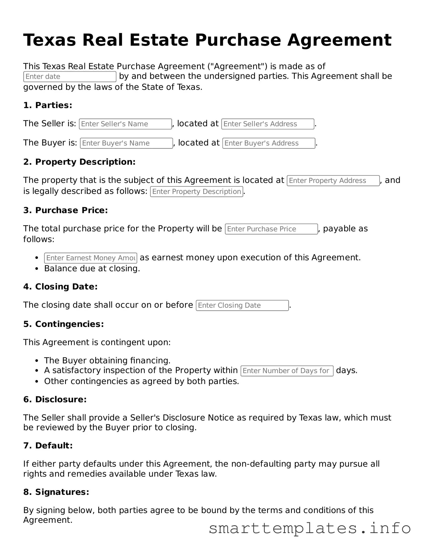 Legal Real Estate Purchase Agreement Template for Texas State
