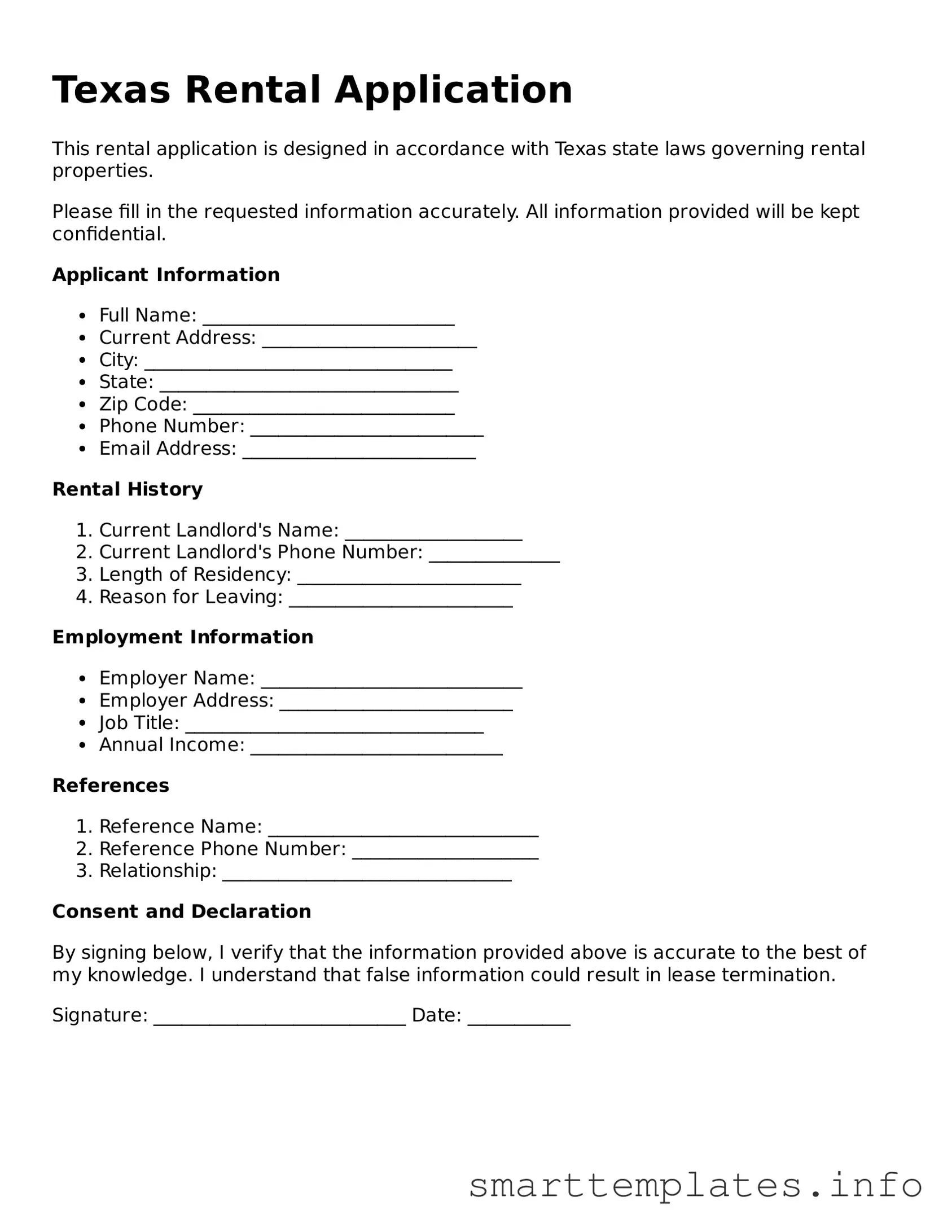 Legal Rental Application Template for Texas State