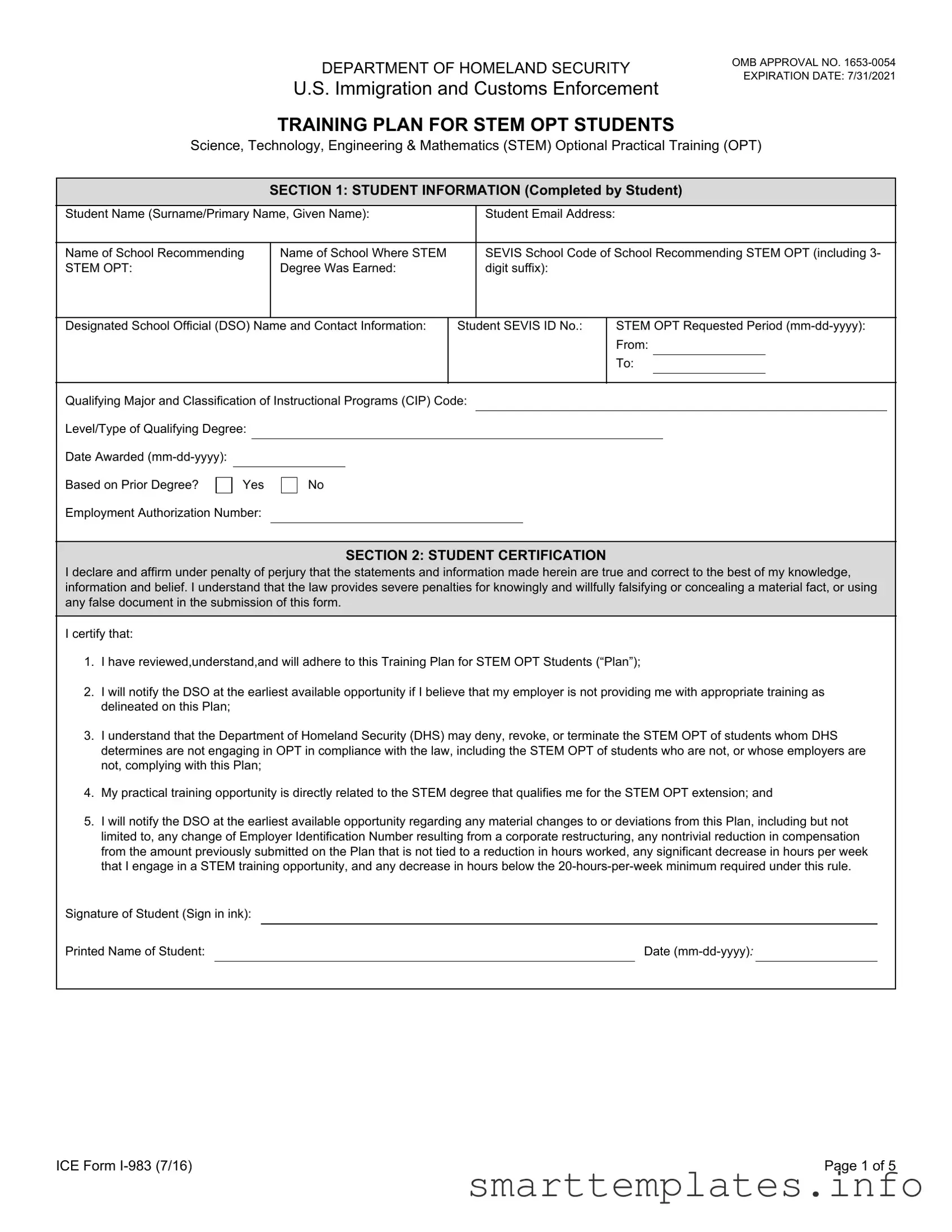 Fill in a Valid ICE I-983 Form