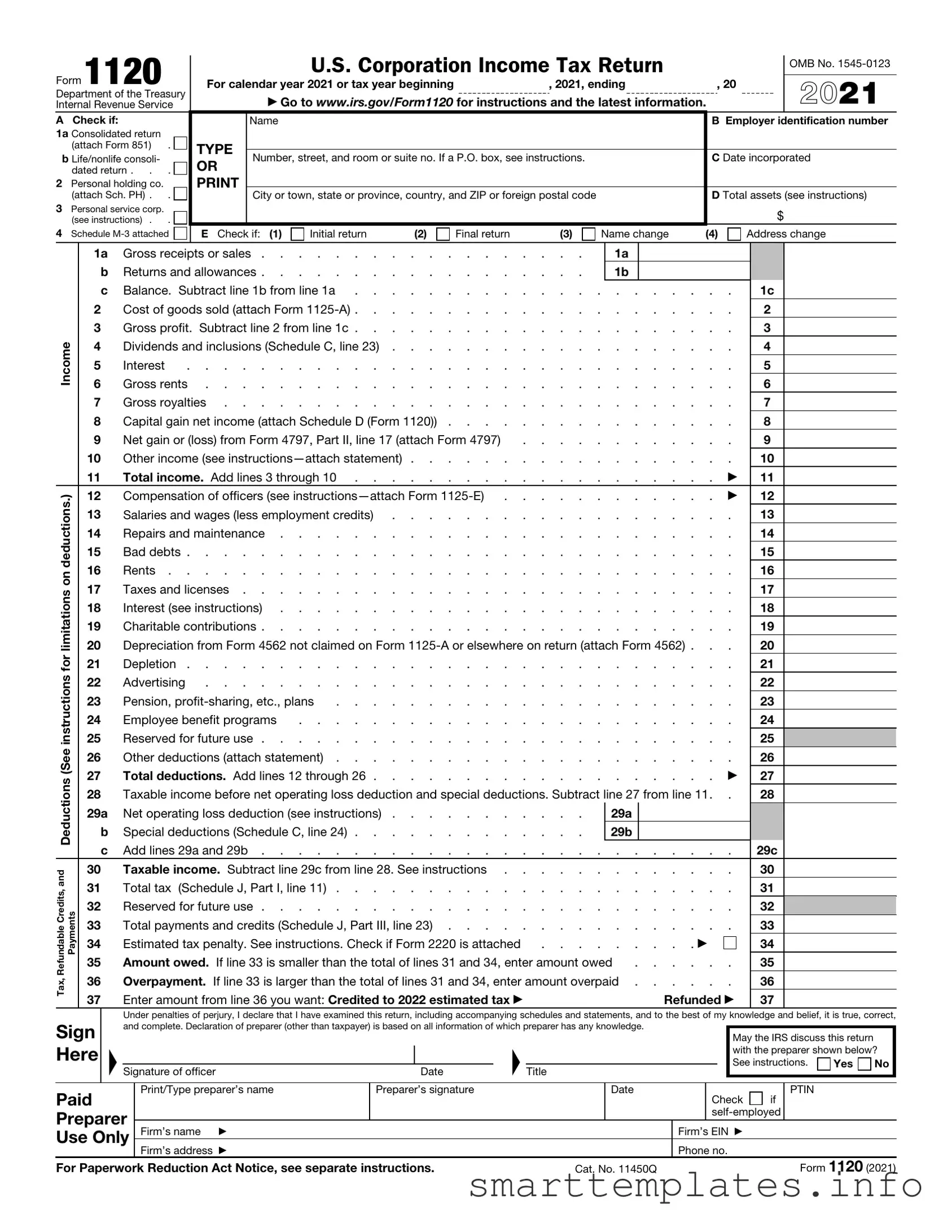 Fill in a Valid IRS 1120 Form