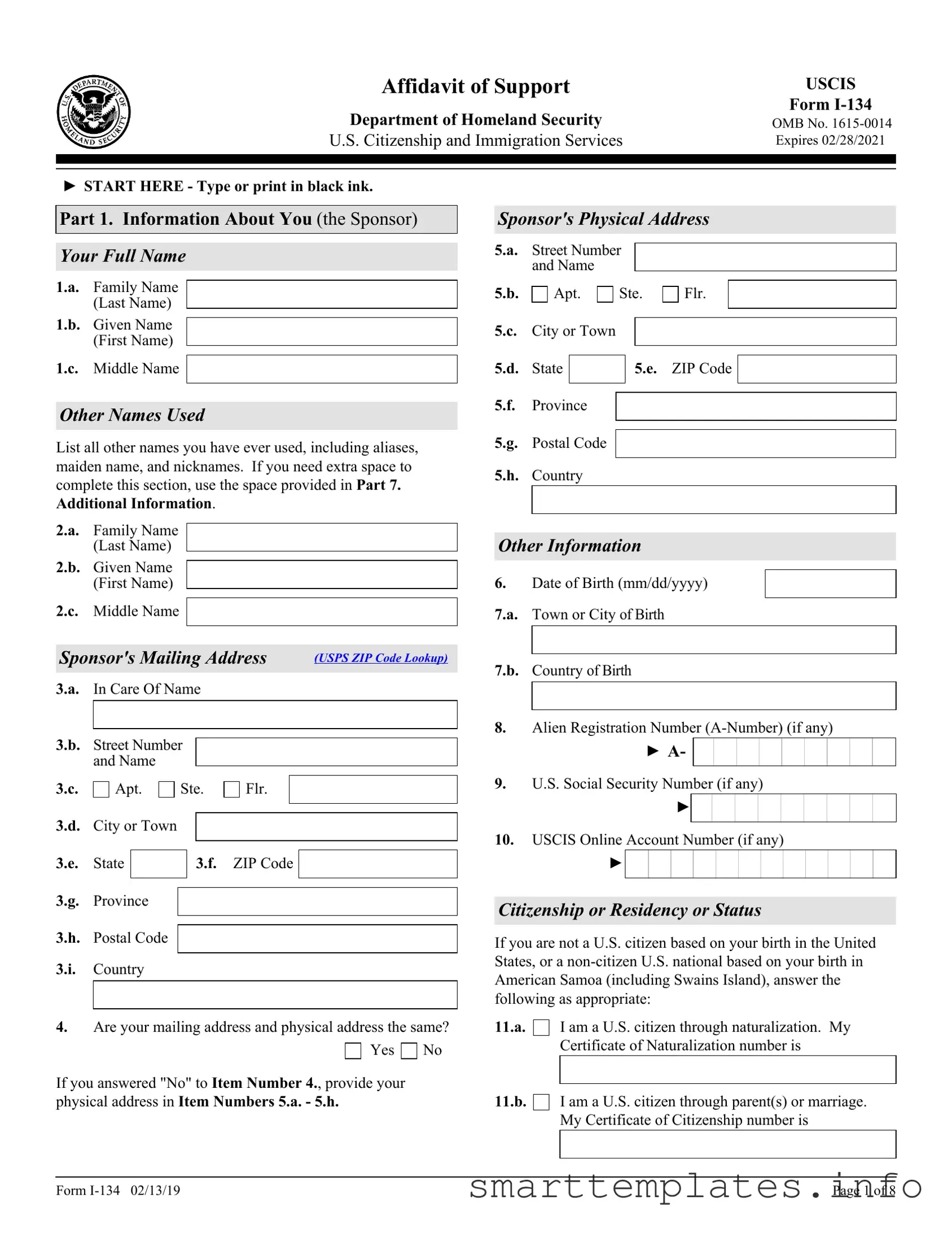 Fill in a Valid USCIS I-134 Form