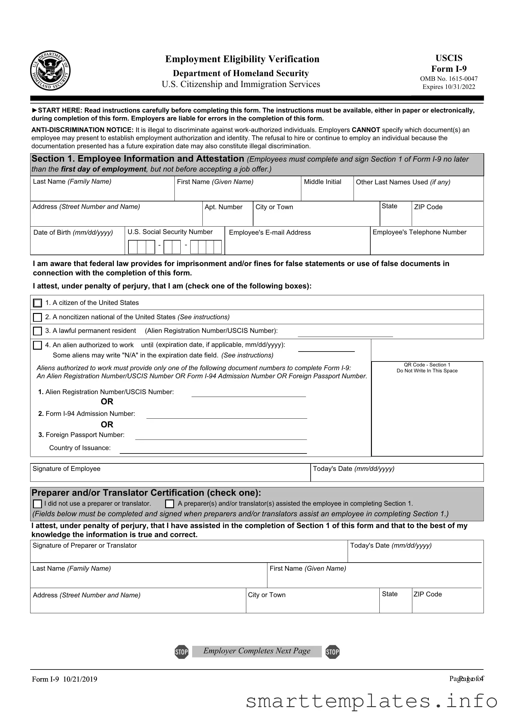 Fill in a Valid USCIS I-9 Form