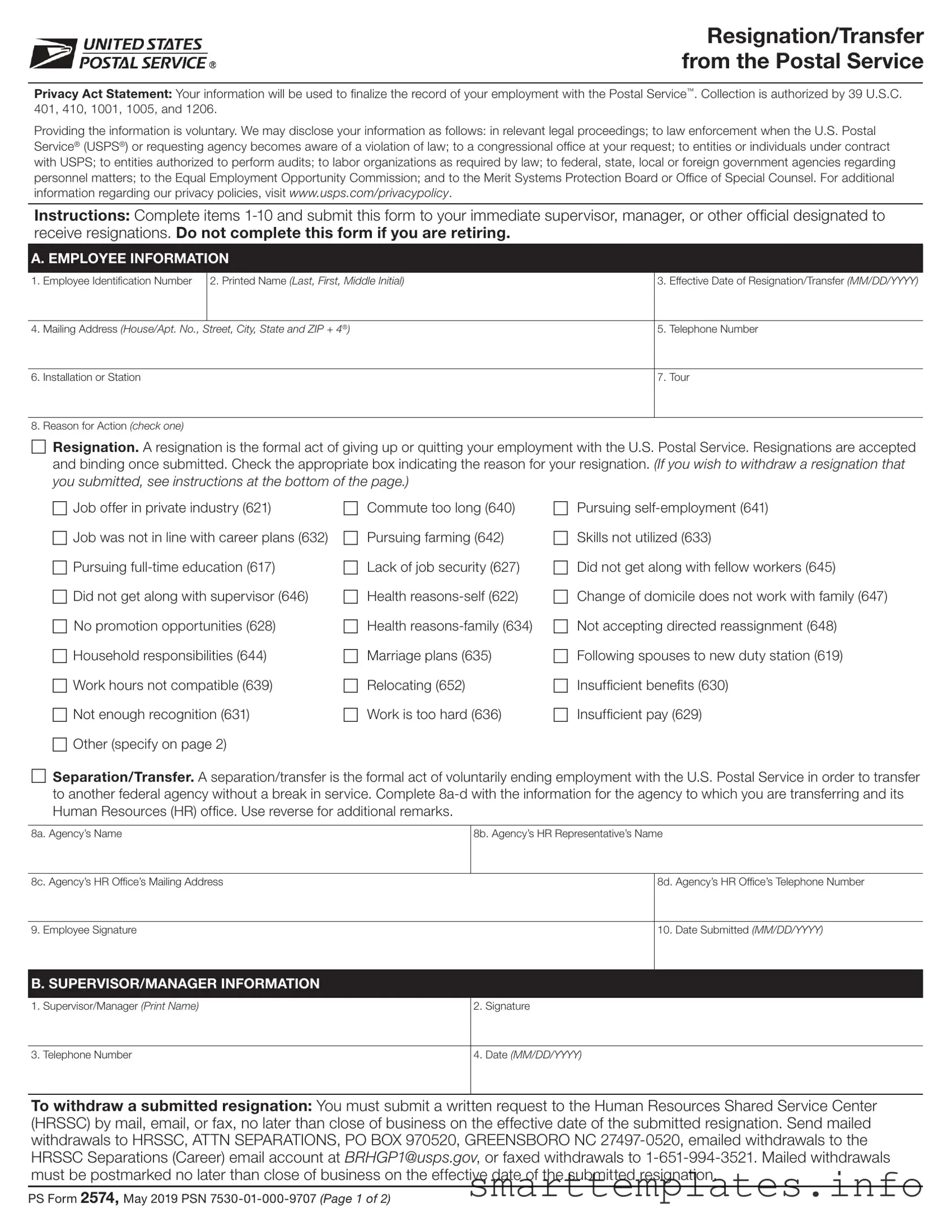Fill in a Valid Usps Resignation Form