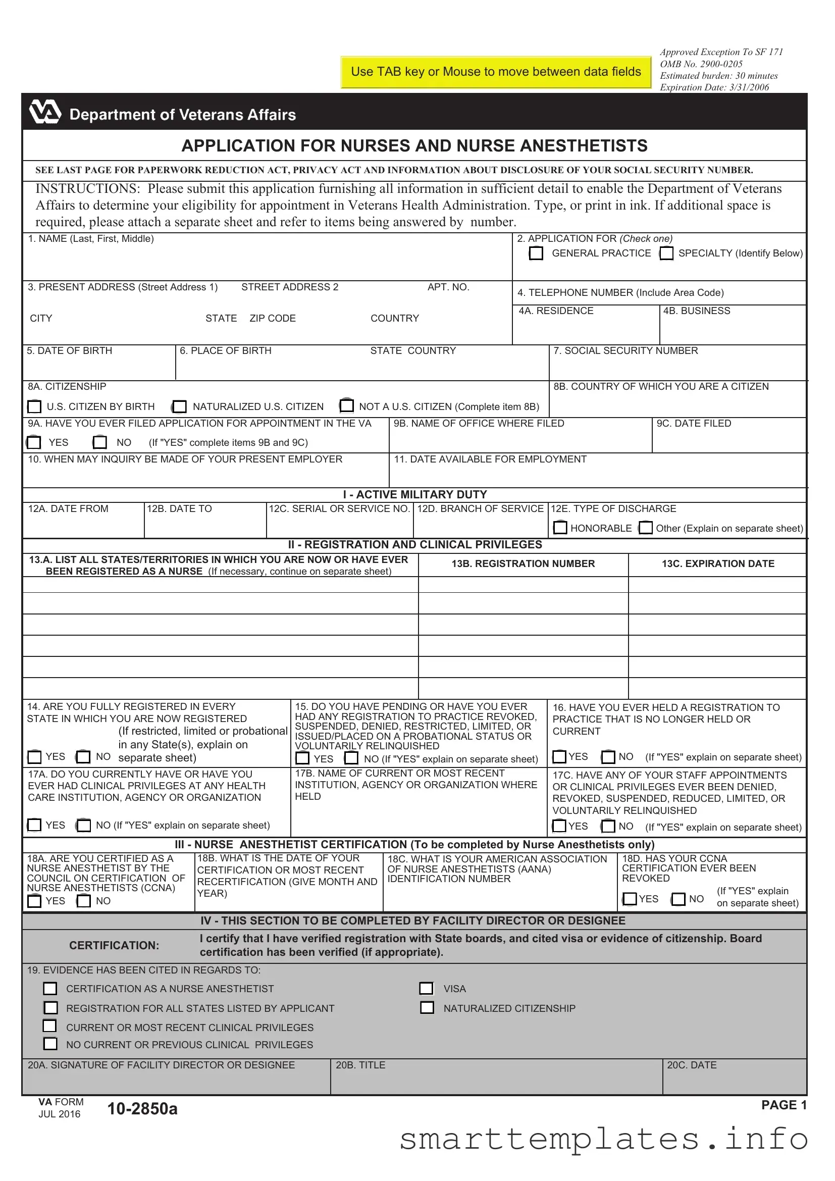 Fill in a Valid VA 10-2850a Form