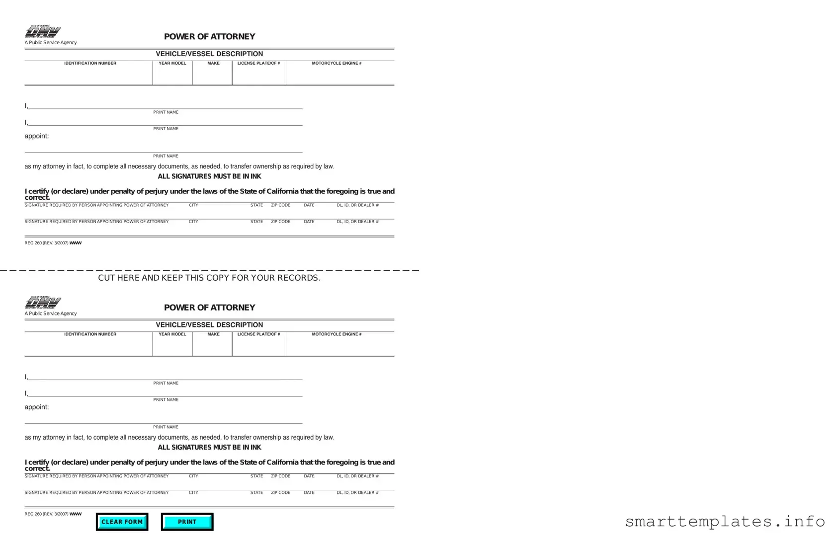 Fill in a Valid Vehicle POA REG 260 Form