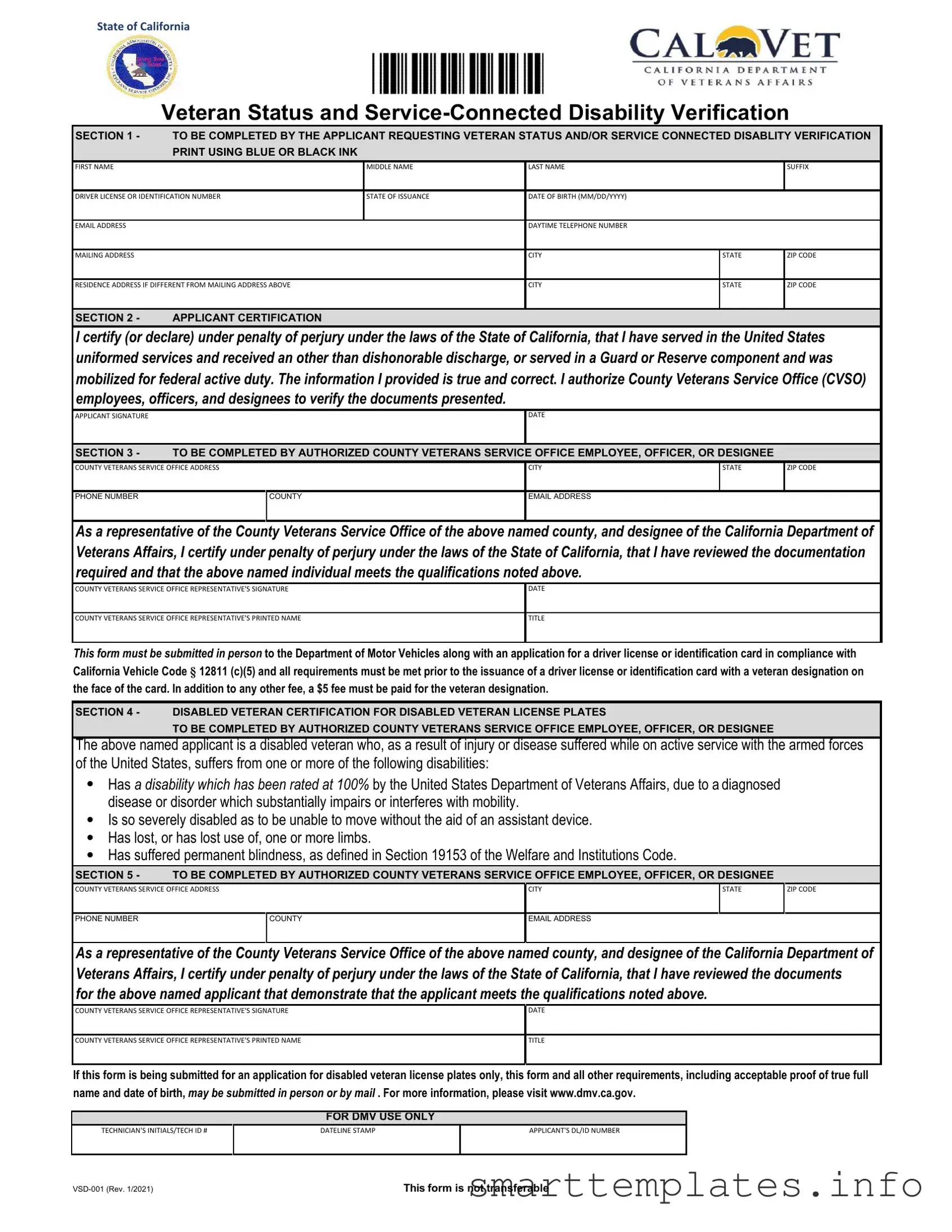 Fill in a Valid Vsd 001 Form