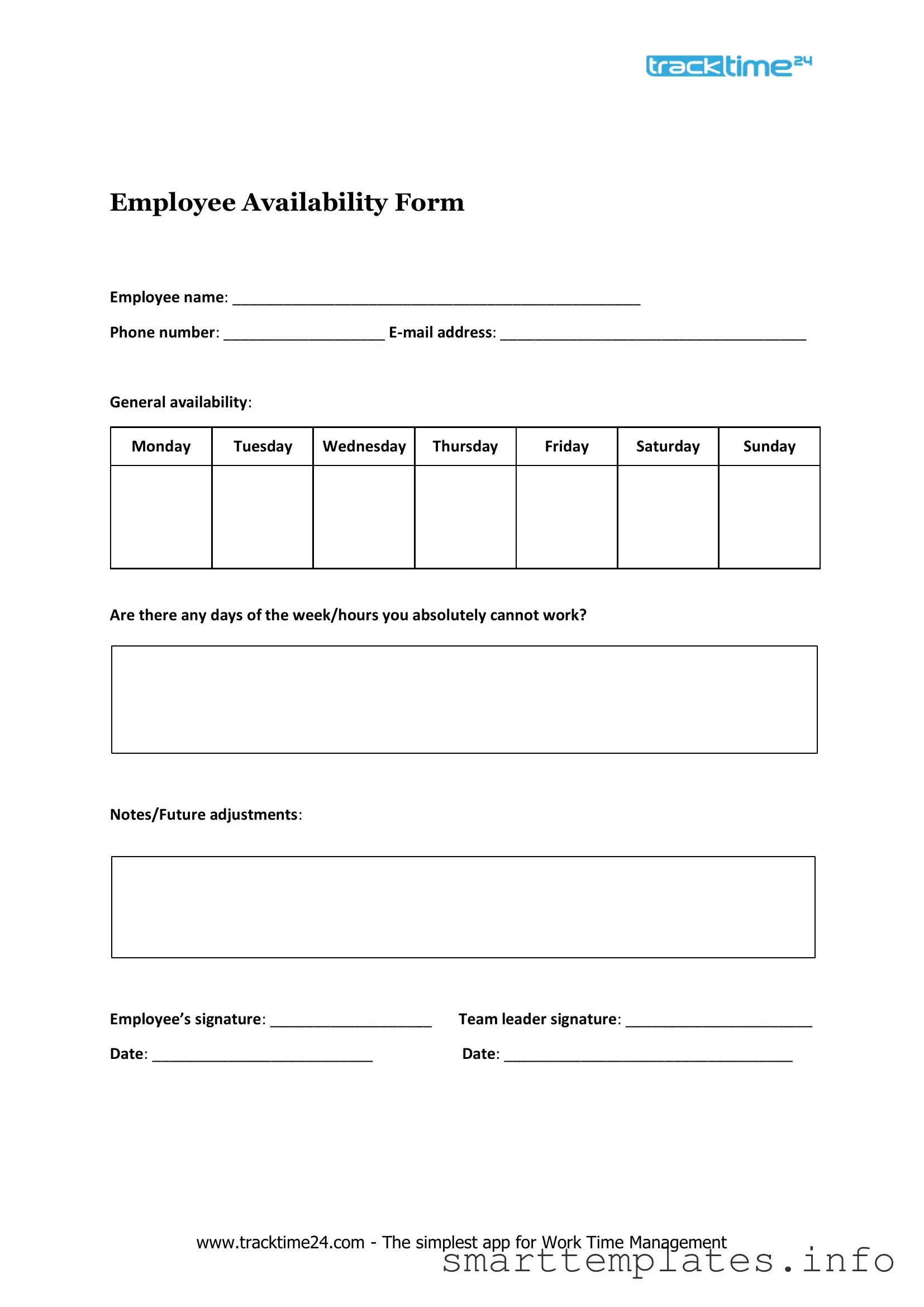 Fill in a Valid Employee Availability Form