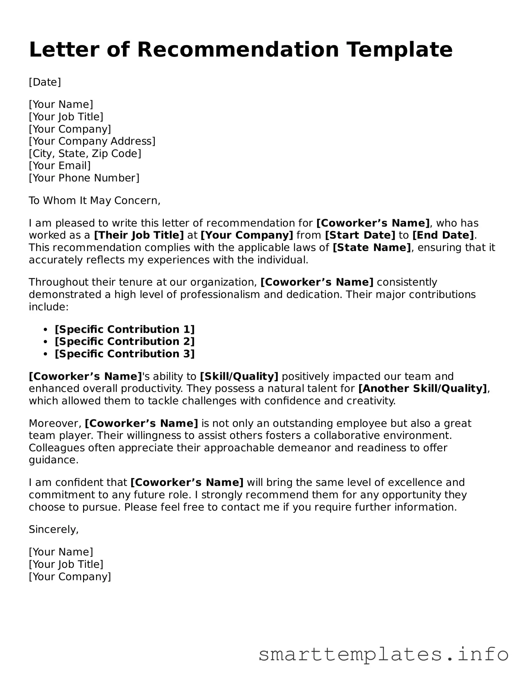Attorney-Approved Letter of Recommendation for Coworker Template